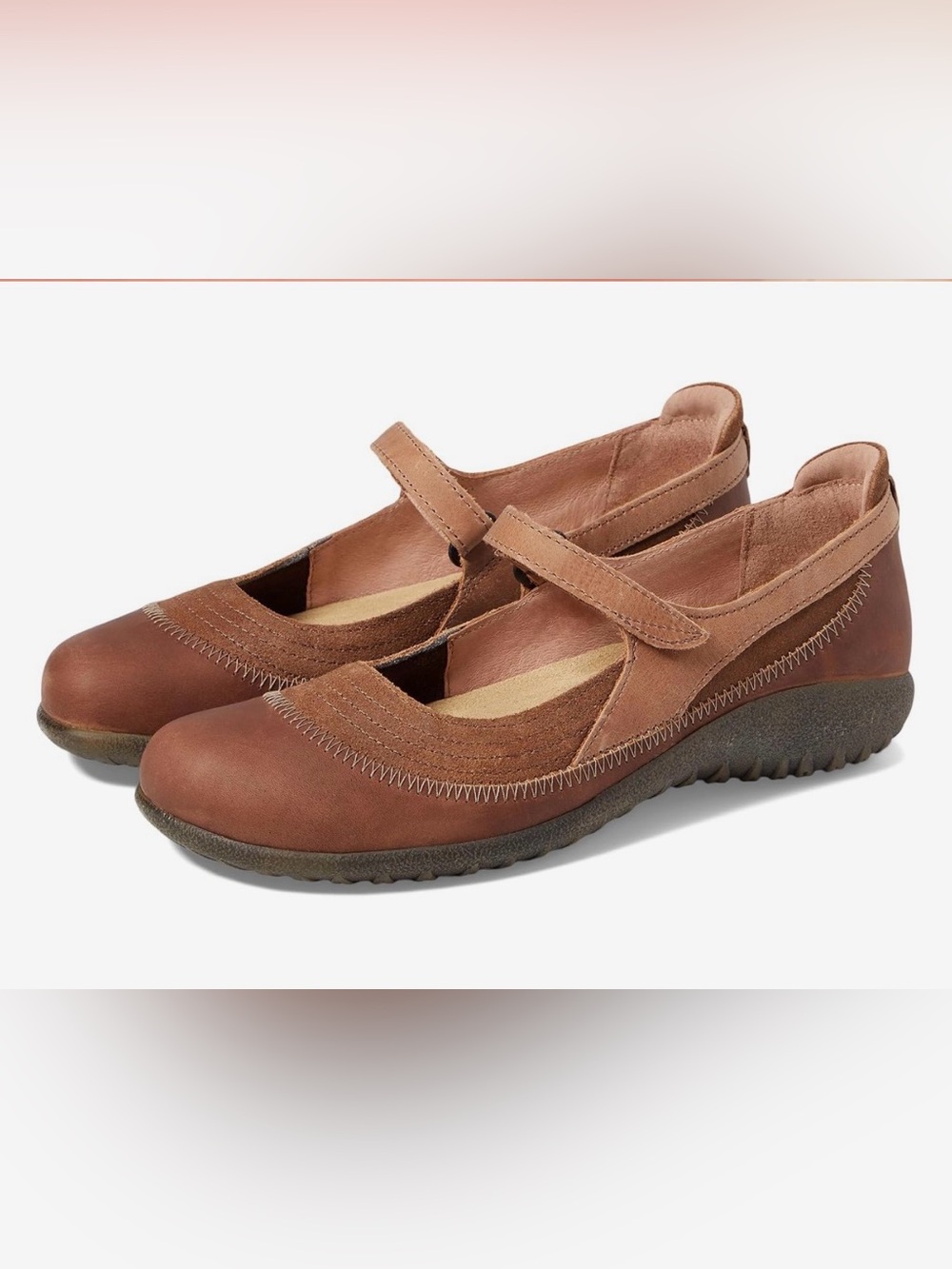 NAOT Kirei Leather & Suede Platform Mary Jane Shoes 39 Antique Brown Suede Combo